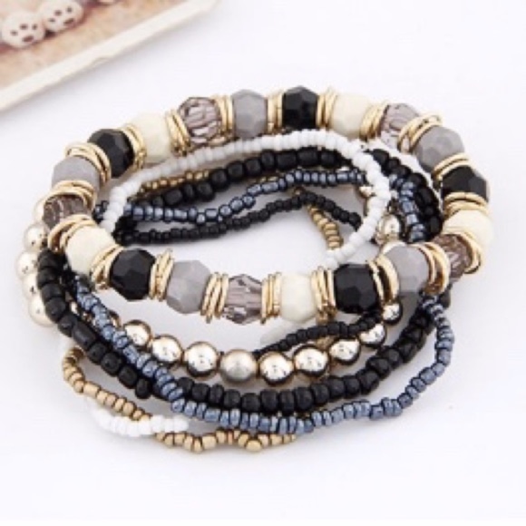 Ocean Dreams Jewelry - 6 pc Gold Beaded Trendy Stacked Bracelet Set #slo